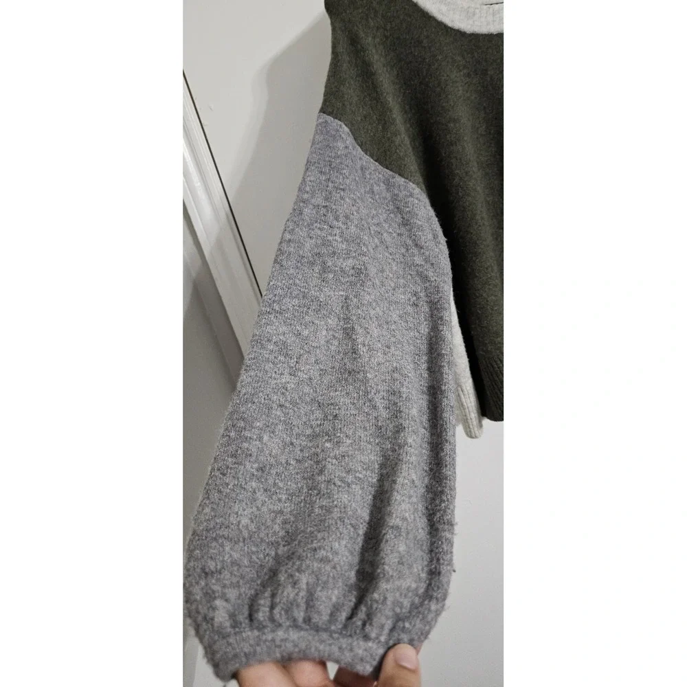 Madewell Womens Crop Sweater Large Green Gray Merino Wool‎ Blend Preppy Casual